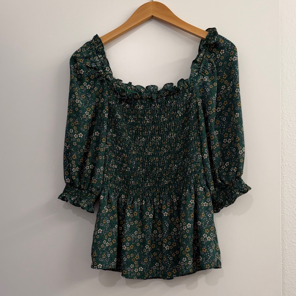 Max Studio Dark Green Floral Blouse